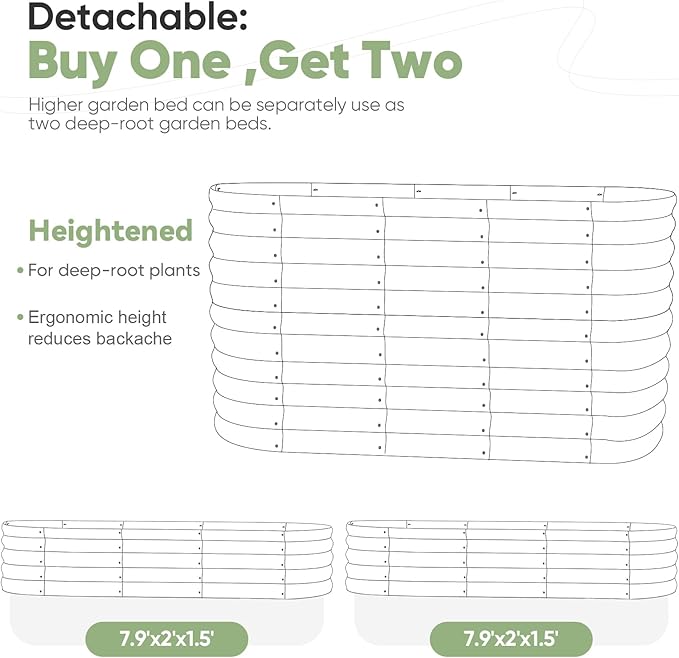 KING BIRD Raised Garden Bed 2.85 ft Tall 9 in 1 Galvanized Planter Garden Box Outdoor for Gardening Deep Root Vegetables Flowers 94.5X23.6X34.2 in Dark Grey
