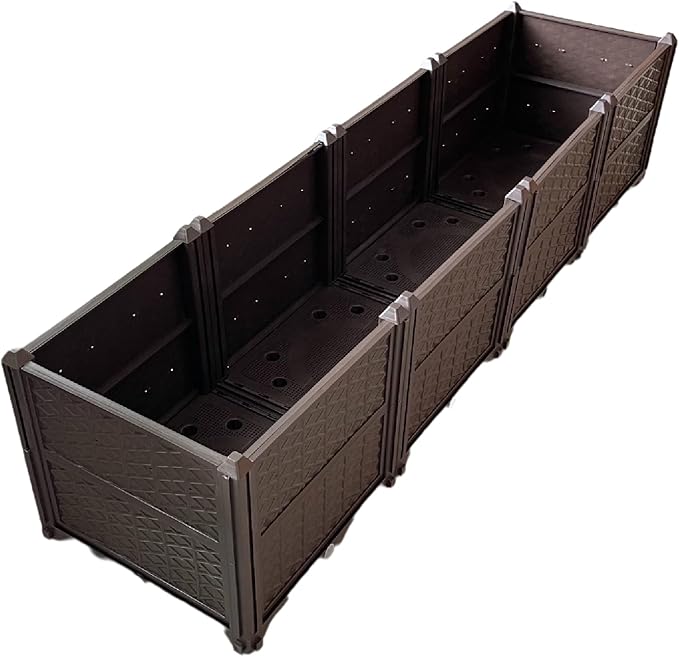 Rectangular Raised Garden Bed Kit Indoor Outdoor Plastic Planter Grow Box for Fresh Vegetables Herbs Flowers &amp Succulents Brown 61.41'' x 15.35'' x 14.17''
