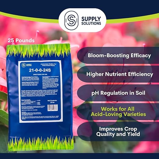 Supply Solutions 21-0-0-24S Ammonium Sulfate for Deep Green Plants - Soil Acidifier for Blueberry Blooms Azalea and Magnolia Tree Fertilizer - Sulfur for Plants Nitrogen Fertilizer (25 Pounds)