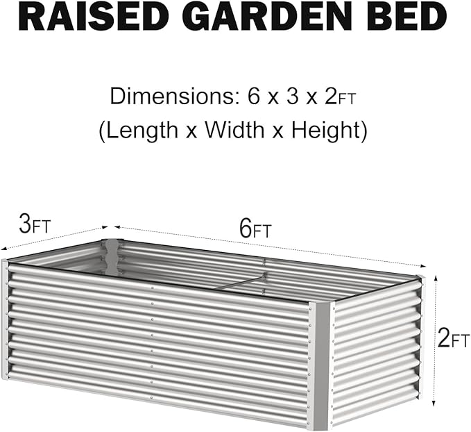 SHAREWIN Galvanized Planter Raised Metal Garden Bed Kit for Gardening Outdoor6x3x2ft Planter Grow Garden Box Raised Flower Bed