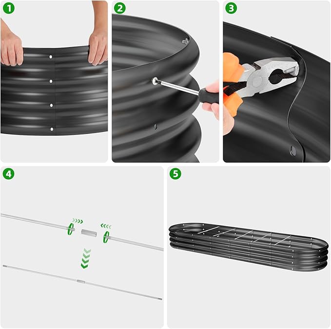 Land Guard 8×2×1ft Galvanized Raised Garden Bed Kit 108 Gallon Capacity Raised Garden Boxes Outdoor Oval Metal Raised Garden Beds for Vegetables Gray(with 10 Connecting rods)