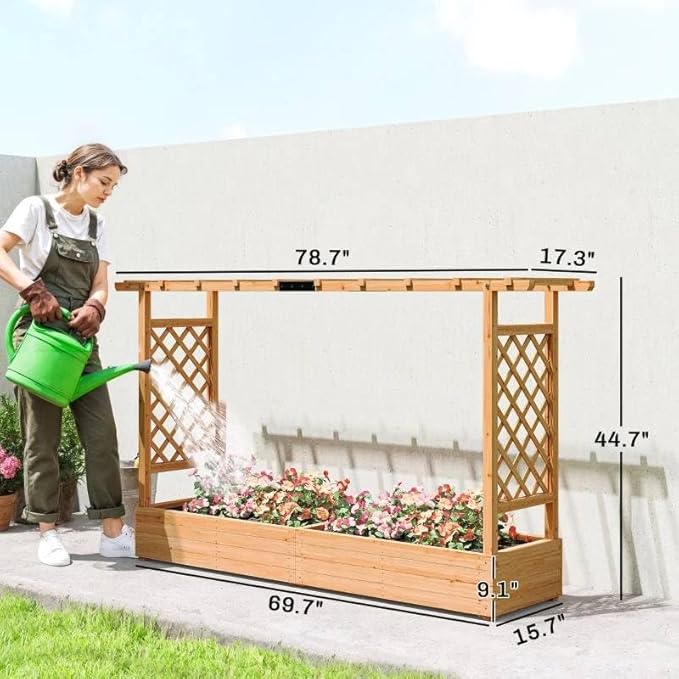 Easy Start Raised Garden Kit with Trellis - Wooden Planter Box for Beginners Grow Tomatoes &amp Climbing Veggies Without Bending or Extra Tools