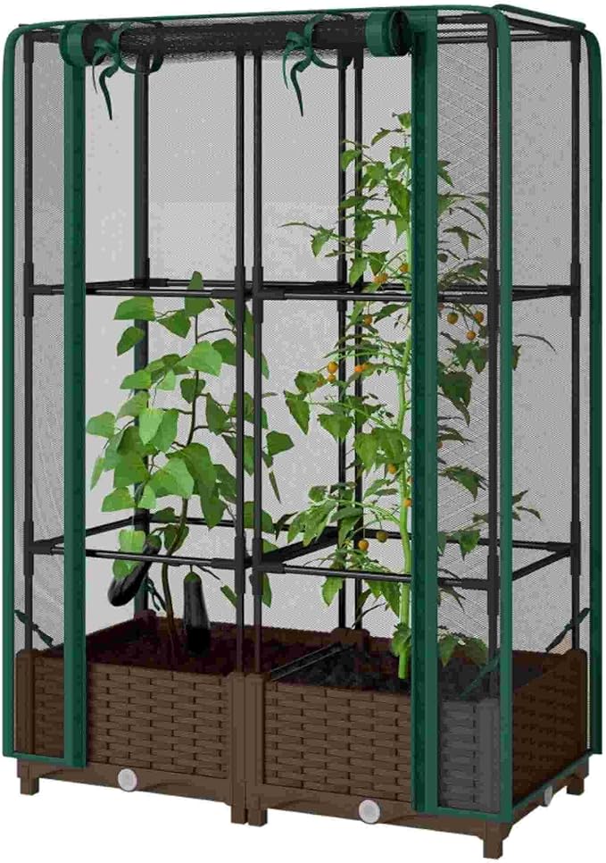 Organic Gardening Raised Bed with Enclosed Plant Cage Grow Healthier Vegetables Without Chemicals - Ventilated Crop Cage Protects Tomatoes Berries &amp Greens from Birds and Insects Naturally (Gree