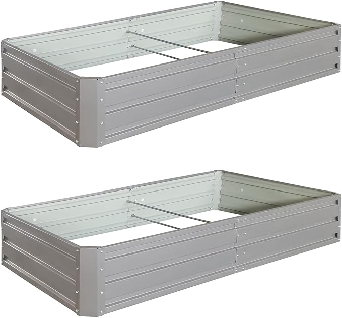 6 x 3 x 1 ft (2 Pack) Metal Garden BedOutdoor Planter Box Metal Patio Kit Planting Bed for Vegetables Flowers HerbGrey