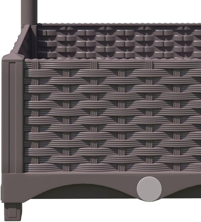 Plastic Garden Planter with Trellis Outdoor Raised Garden Bed Free-Standing Trellis Planter Box for Vine Climbing Plants Flowers Brown 15.7x15.7x47.8 PP-722
