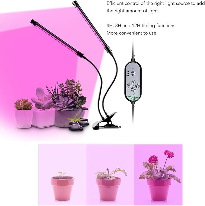 Fafeicy 30W Dimmable Plant Grow Light 5 Levels of Brightness with Timing Dual Head On LED Plant Lamp for Indoor Full Spectrum USB Powered for Indoor Plants