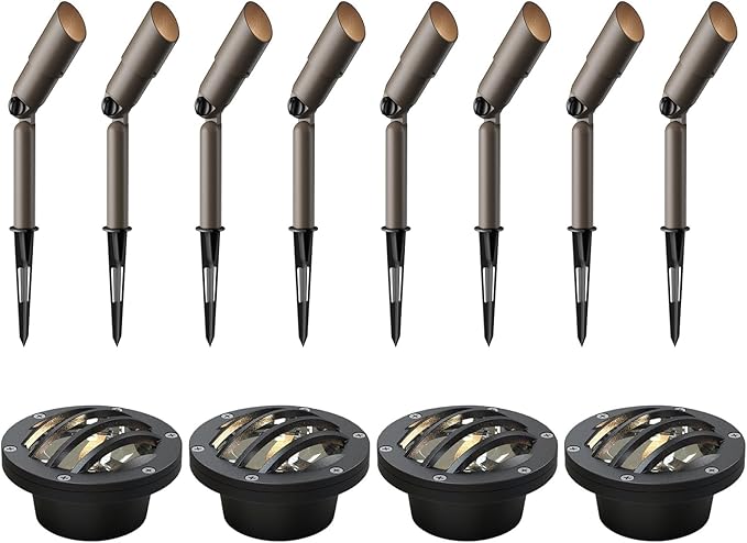 GOODSMANN Low Voltage Spotlight Landscape Lighting 3W 200 Lumens 8PK with 4PK 4W 00 Lumens Well Lights for Garden Pathway and Driveway