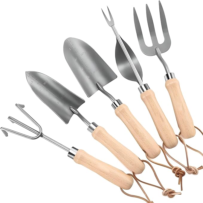 RK_Enterprises 5 Pcs Stainless Steel Garden Tools Set (2 Pcs Hand Transplant Shovel Rake Cultivator Shovel and Hand Weeder)