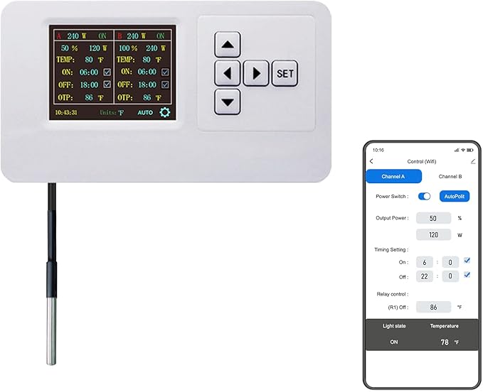 VBR-C200 Grow Light Controller WiFi 0-10V Timing ON | OffPower%Sunrise SunsetHigh Temperature Light Off 2.4G.RJ11RJ14