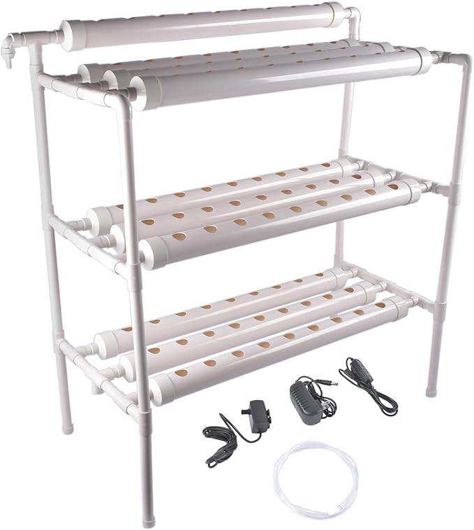 Hydroponic Grow Kit 3 Layer 90 Plant Sites 10 Food-Grade PVC-U Pipes Floor Standing Hydroponic Grow System for Leafy Vegetables