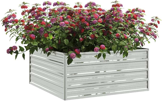 Garden Raised Bed Silver Galvanized Steel 39.4x39.4x17.7 inch Square Outdoor Planter for Vegetables Flowers