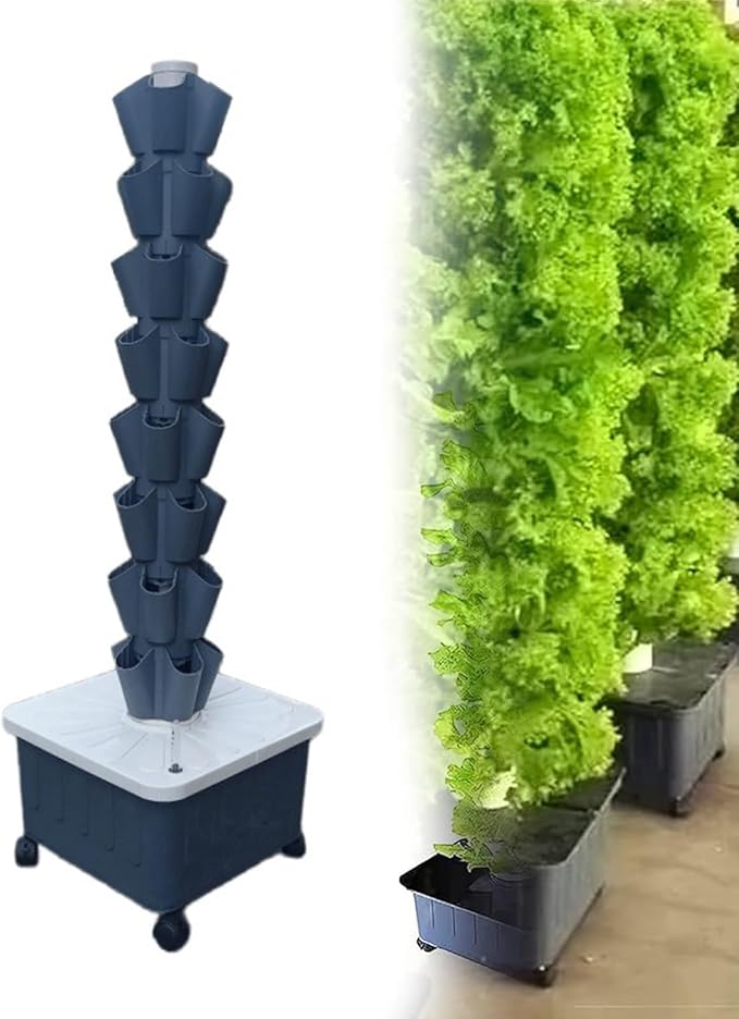 Hydroponics Growing System Tower Indoor Garden Vertical Garden Planter Hydroponic Growing System Kit With Pump And Movable Water Tank Vegetable Plant For Gardeni(Size:8 Layers (40 Holes)Color:Gray)