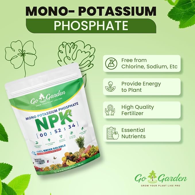 Go Garden MKP (Mono Potassium Phosphate) NPK 00 52 34 Fertilizers for Plants Garden &amp All Crops 900 G | Water Soluble Foliar Spray Nutrition