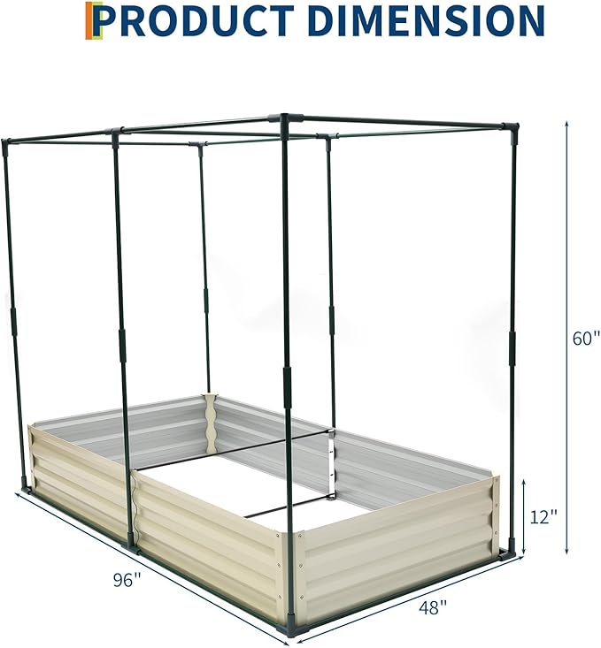 6X3x1 Ft Galvanized Raised Garden Bed with Cover Metal Planter Box with Plant Protection Net and Shade Cloth Bottomless Outdoor Garden Bed for Vegetables Flowers Herbs Durable Large Planter