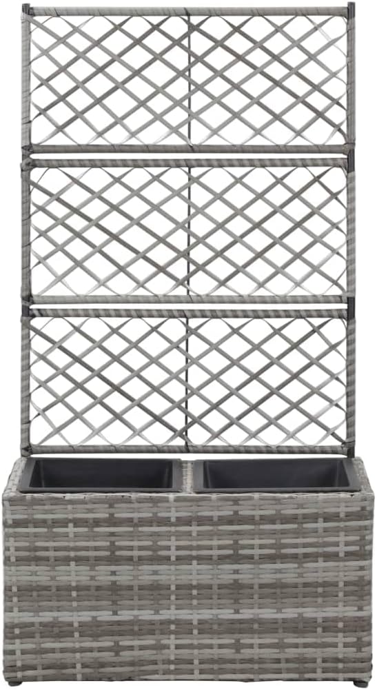 YAFF Trellis Raised Bed with 2 Pots 22.8 x 11.8 x 42.1 Poly Rattan Gray (11.44lbs)