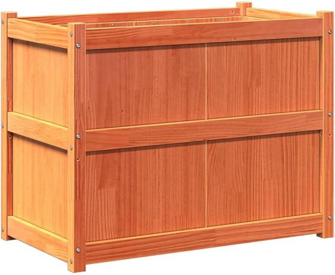 Solid Pine Wood Garden Planter Wax Brown 35.4x19.7x27.6 Raised Garden Bed for Outdoor Plants Patio Balcony