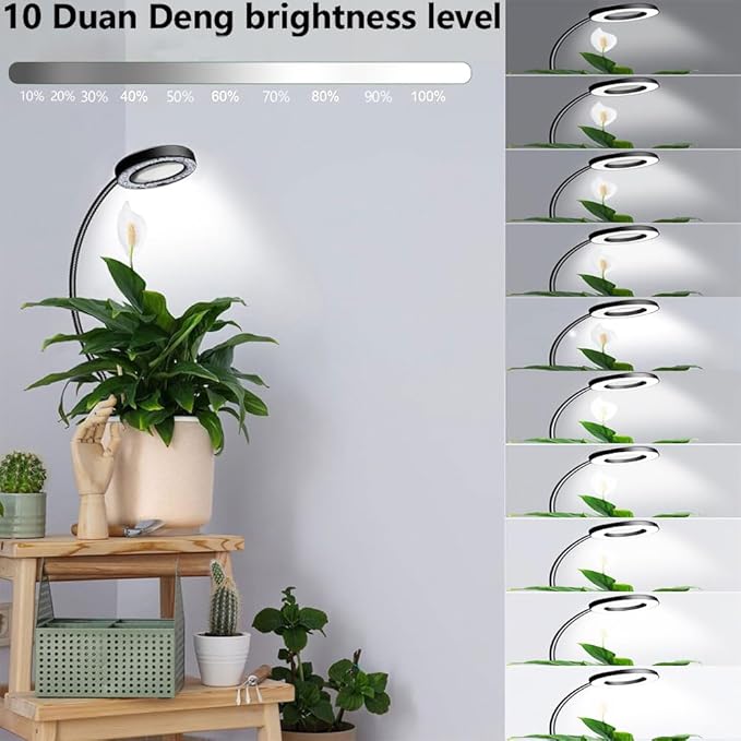 Plant Grow Light 48 LEDs Full Spectrum Grow Lights for Indoor Plants Height Adjustable Small Halo Grow Light with Clip 3 Spectral Modes Auto Timer 3/9/12Hrs 10 Levels BrightnessBlack