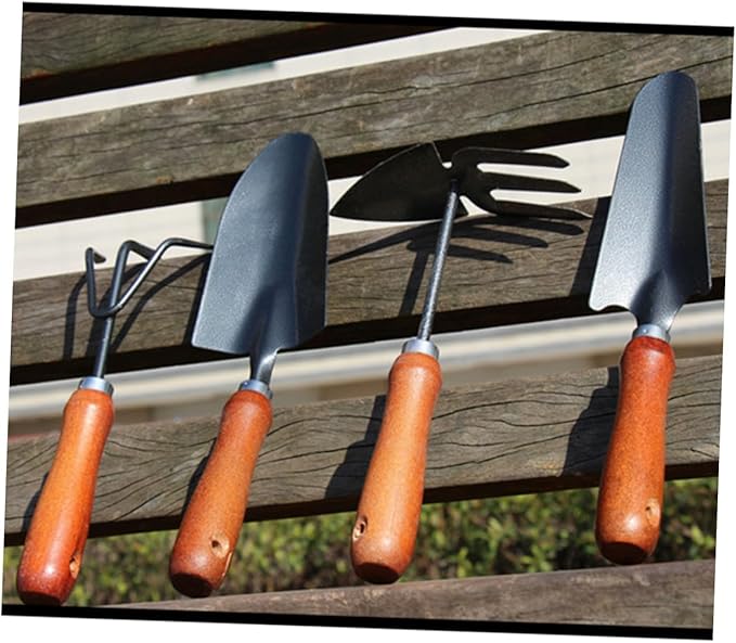 Mini Garden Tool Set with Shovel and Wooden Handle Trowel Thickened Iron Spade for Planting and Weeding 4pcs Hand Tool Kit for Gardening and Lawn Care