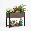 IDEALHOUSE 42.72x19.49x33.46 Raised Garden Bed HDPE Elevated Planter Box with Sturdy Aluminum Frame Wood Grain Outdoor Planter with Storage Shelf for Patio Balcony Lawn