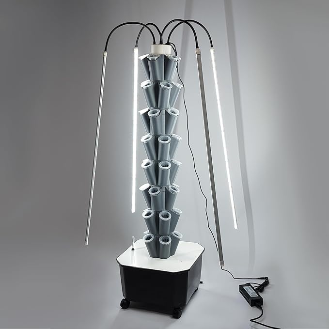 Hydroponic Growing Tower 8 Tier 40 Pods Vertical Hydroponic Growing System with Water Pump Vertical Water Circulation Plants Germination Kit for Indoor Outdoor Herbs Fruits Vegetables (8 Tier)