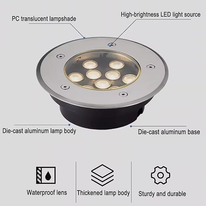 Landscape Light - 220V Ultra-thin Underground Lamp Outdoor Recessed Spot Light LED Flood Light Beam Spotlights IP67 Outdoor Waterproof Lawn Lamp Garden Underground Lamp(Warm9W(130mm*50mm))