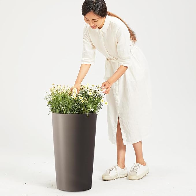 2 Pack Tall 21.7 in for Outdoor Plants Tall Square Planter Box Indoor Outdoor Porch Patio Flower Pot Big Tapered Matte Tree Flower Pot for Garden (Brown)