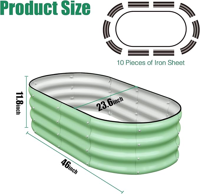 SnugNiture Galvanized Raised Garden Bed Outdoor 2 Pcs 4x2x1ft Oval Metal Planter Box for Planting Plants Vegetables Green