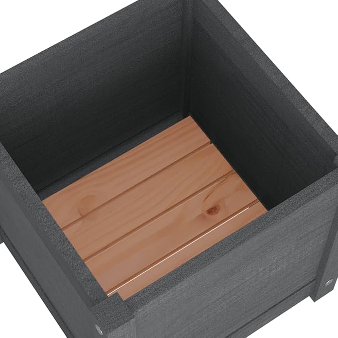 Grey Solid Pinewood Planter 15.7 inch Medium Cubic Decorative Inlays Outdoor Garden Bed Weather-Resistant for Patio Balcony Terrace