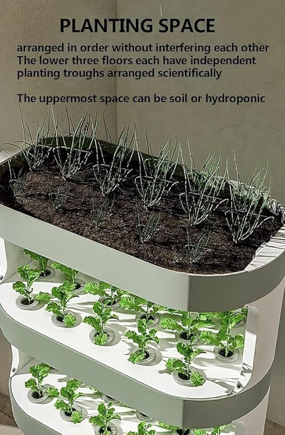 Indoor Garden Hydroponic System Kit 48 Pods Indoor Gardening System with LED Grow Light 4-Layer Herb Garden Planter Indoor Kit Large Hydroponic Growing System for Plants Herb Vegetable(Color:White)