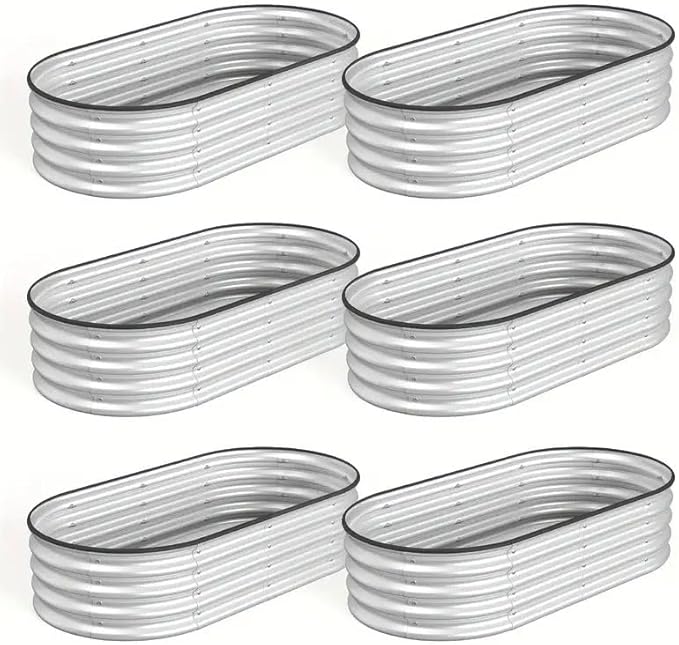 SHAREWIN Oval Galvanized Planter Raised Metal Garden Bed Kit for Gardening Outdoor8x4x1ft Planter Grow Garden Box Raised Flower Bed(6 PCS)