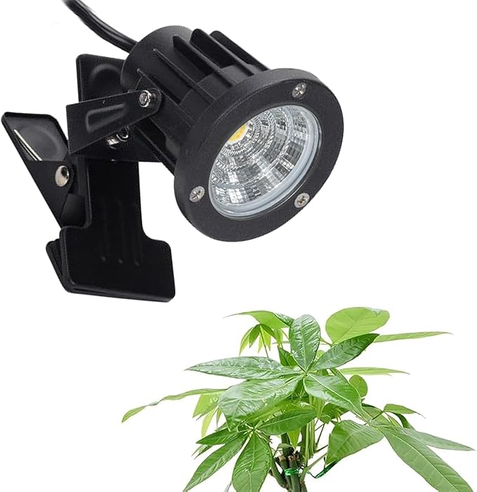 Pot Clip Plant Grow Light for Indoor Plants Full Spectrum 5W 3000K Warm Light Spot Lamp 15 Feet Timer Switch Plug in Cable Simple Design for Indoor Small Plants