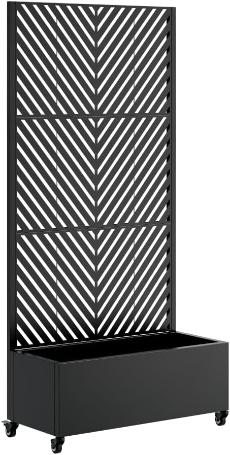 Heavy-Duty Metal Planter Box with Built-in Trellis for Climbing Plants Vegetables and Vines – Rust-Resistant Raised Garden Bed with Drainage and Mobility Features (Black-4)
