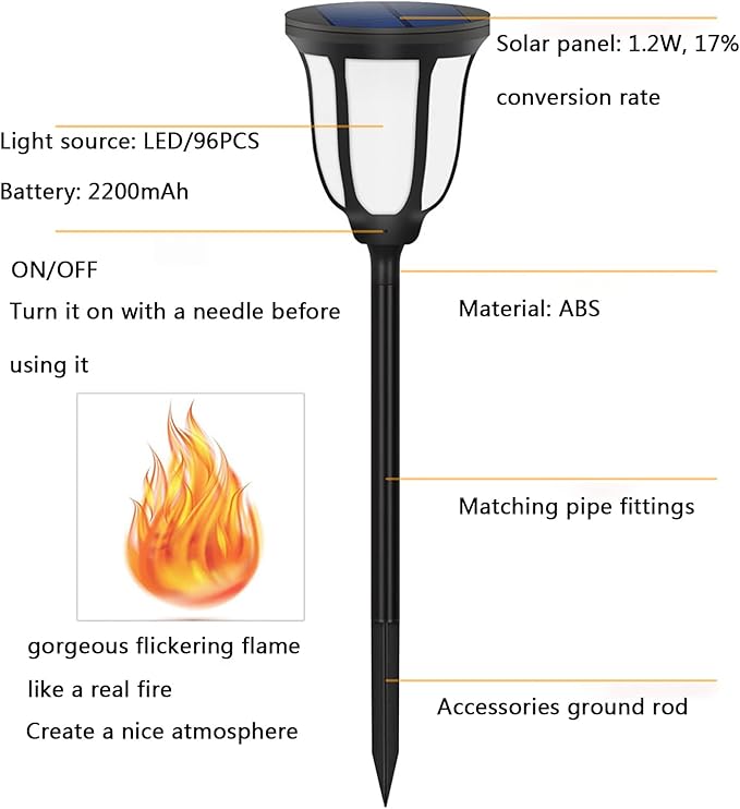 Solar Landscape Spotlight Motion Sensor Outdoor Lights Solar Torch Light with Flashing Flame Waterproof for Porch Garden Patio Yard Garage Pathway Automatic Switch2 PCS