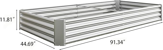 Metal Raised Garden Bed Kit Outdoor Planter Box Vegetable and Flower Planting Bed (Silver 8 * 4 * 1ft)