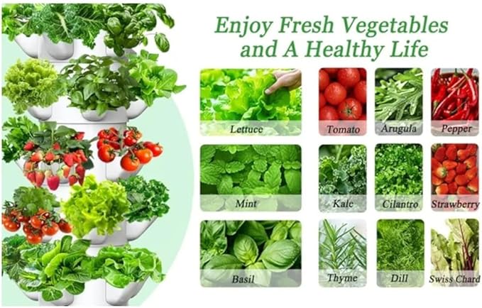 Hydroponics Tower Indoor Growing System Indoor Vertical Farming Garden Planter Plants Germination Kit and 6-Layers 30-Plants for Gardening Lover