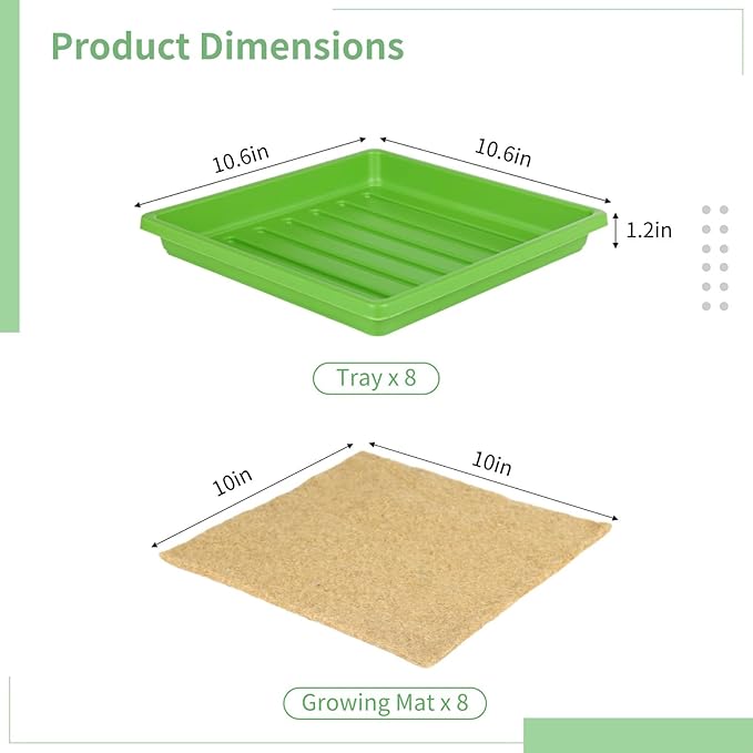 for Indoor Hydroponic Cultivation Quality and Breathable Organic Growing Mat Kit Reusable Trays and High-Absorbency 10 in X 10 in Jute Mats 16 Pcs Jute Grow Mat Tray Set