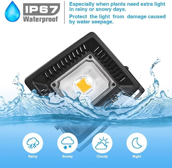 50W LED Grow Light Full Spectrum IP67 Waterproof Plant Light with 180° Adjustable Bracket Ultra-Thin Quiet Sunlike Lamp for Indoor Plants Seedlings Greenhouse
