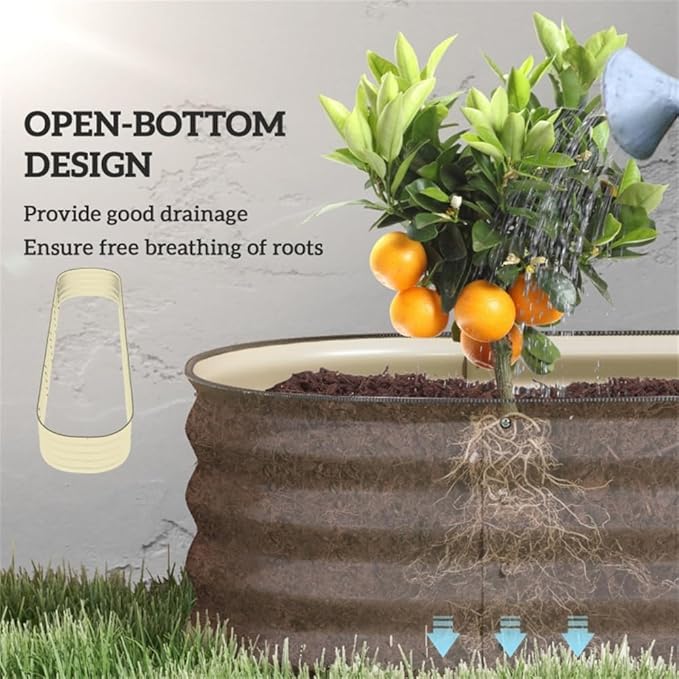 94.5 Inch Cream Galvanized Steel Raised Garden Bed Planter – Open Bottom Weed Resistant Outdoor Planter for Vegetables Herbs Flowers Easy to Assemble with Screws