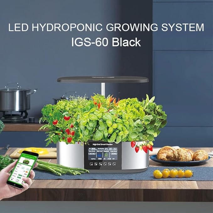 Hydroponics Growing Kit 21-Pod LED Grow Light Wi-Fi Smart Garden with 4.8-inch Large-Screen Display Herb Garden Planter