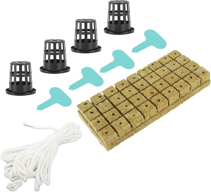 Pack of 72 2.5cm Rock Wool Cubes with 5.1cm Mesh Pots for Hydroponic Growing System Good Water Absorption Hydroponic Net Cutting Kit