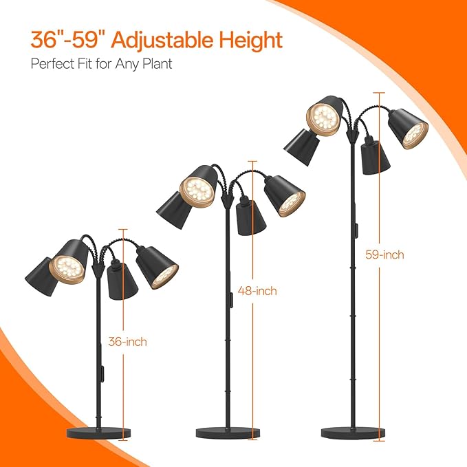 Bstrip Grow Lights for Indoor Plants Non-Dimmable 4 Head Plant Light Stand with Flexible Gooseneck 3800K Full Spectrum Light for Plants Growing 59 Standing Grow Light with Timer