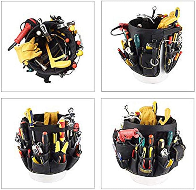 Gardening Tool Bucket Heavy Duty Gardening Organizer Tote with 56 Pockets 600D Garden Bags Storage Carrier for Garden Sturdy Canvas Tool Storage Set for Women Men Gardener(Black)