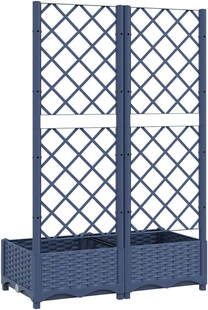 Garden Planter Blue Grey Polypropylene Large Planters Integrated Trellis Rectangular Outdoor Raised Garden Bed 31.5x15.7x47.8in for Patio Balcony