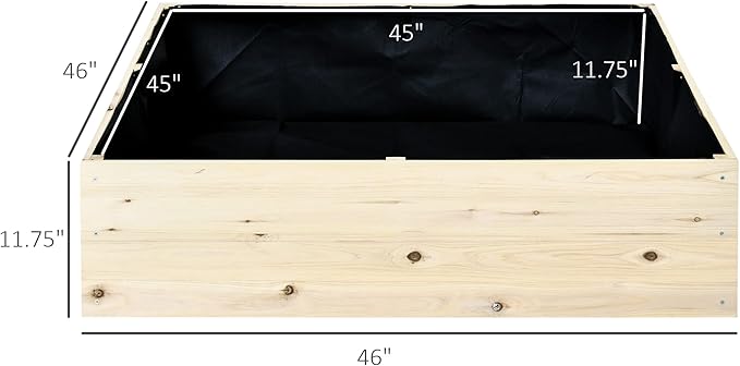Wooden Raised Garden Bed Kit Elevated Planter Box with Bed Liner for Backyard Patio to Grow Vegetables Herbs and Flowers 4' x 4' x 12