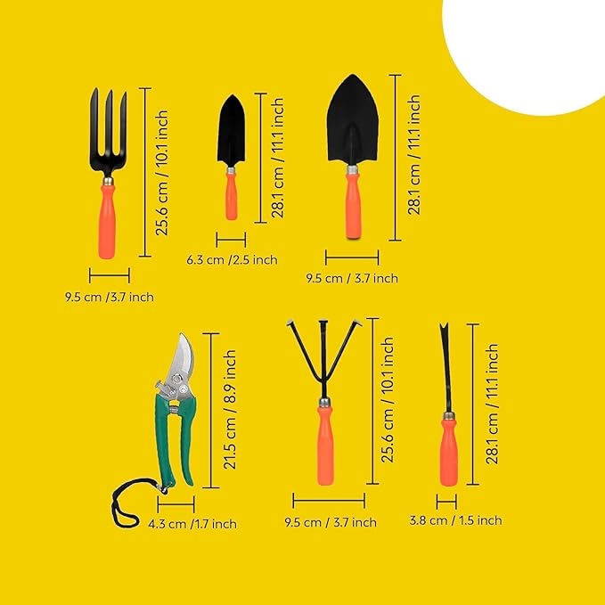 Gardening Tools Kit - 7 Pcs (Cultivator Fork Trowels Weeder Garden Gloves Pruner Cutter) | Gardening Tools Set for Home | Indoor and Outdoor Gardening