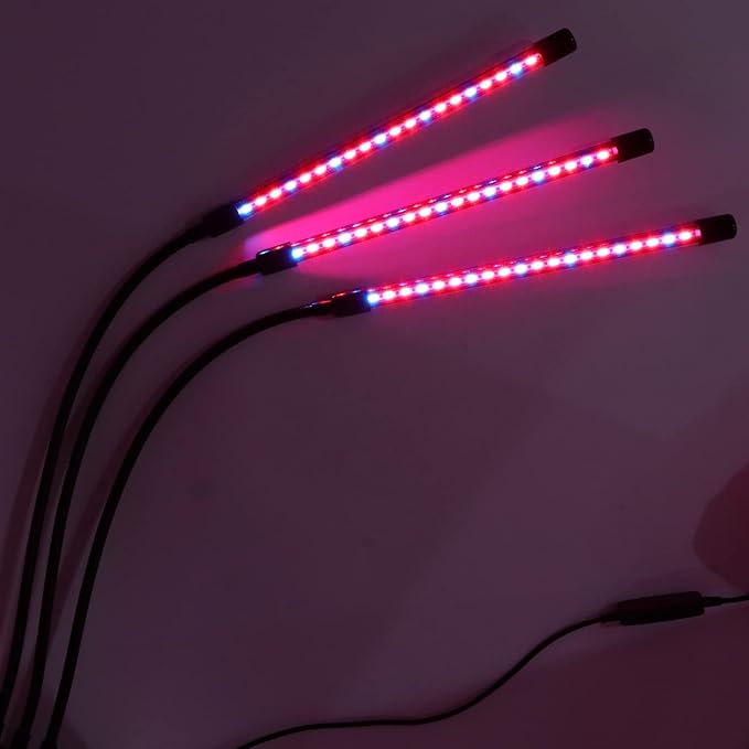Grow Light Red Blue Timing Adjustable Angle Bright USB Powered 3 Head LED Grow Lights for Gardening Potting Suitable Plants The All It Light Modes 3 and Blue