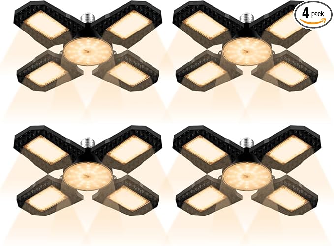 4Pack 100W Deformable LED Grow Lamp Sunlight E27/E26 Full Spectrum Plants Lights 4Adjustable Panels Greenhouse Tent Hydroponics Lamps 100-277V Garden Vegetables Fruit Flower Seed Indoors Fill Lighting