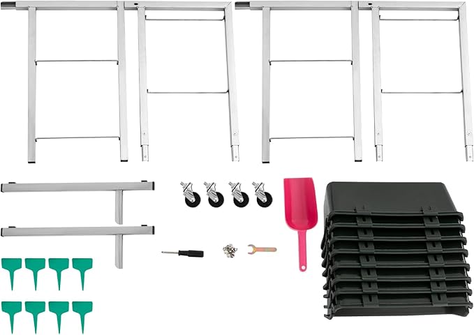 CNCEST 4 Tier Raised Garden Bed with 8PCS BucketsStainless Steel Herb Garden Planter Outdoor with Drainage HolesFloor Standing Flowerpot Bracket Balcony for Vegetable Planting (Dark Green)