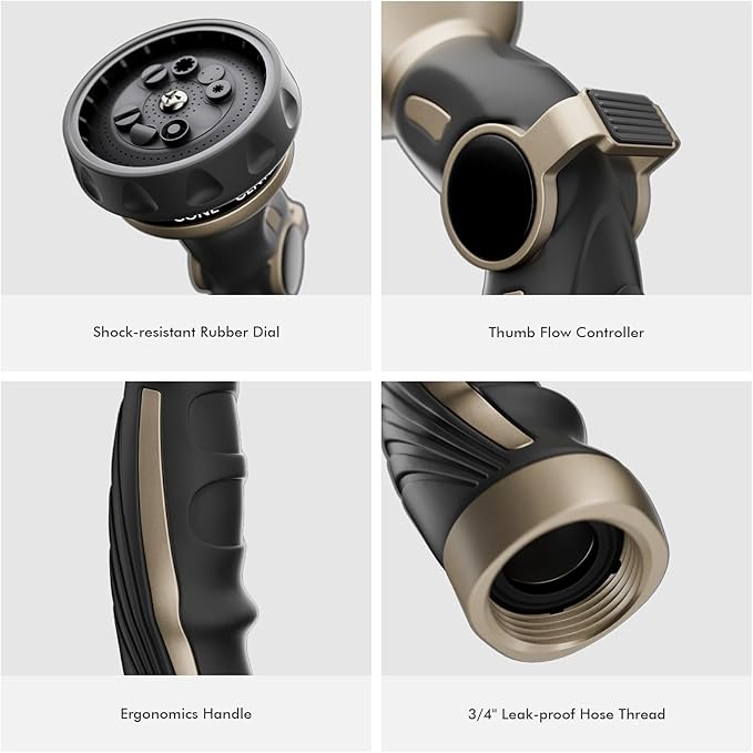 RESTMO Hose Nozzle Heavy Duty Metal Water Hose Sprayer for Garden 9 Spray Patterns | High Pressure | Thumb Flow Control | On/Off Valve Ideal for Outdoor Lawn &amp Plant Watering Car &amp Pet Was