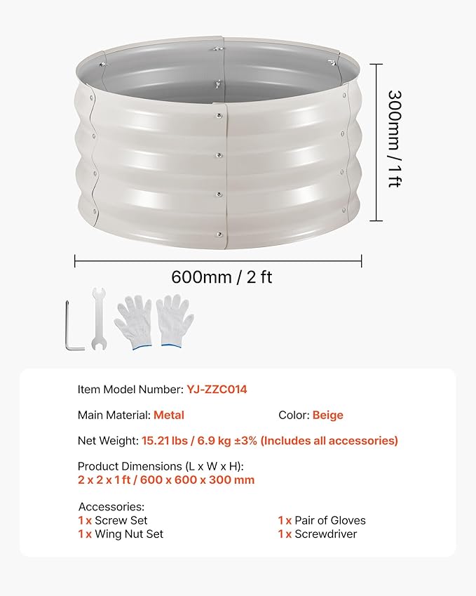 VEVOR 3 Pcs 2x2x1ft Round Raised Garden Bed Kit Outdoor Metal Galvanized Raised Beds for Gardening Vegetables Easy Assembly Garden Planter Box for Flowers Fruits